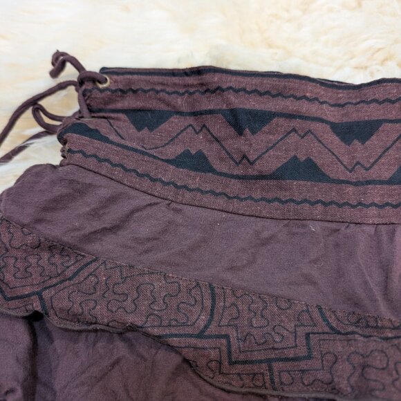 Vintage Women's Brown Ruched Lace Layered Mini Skirt - Picture 2 of 6